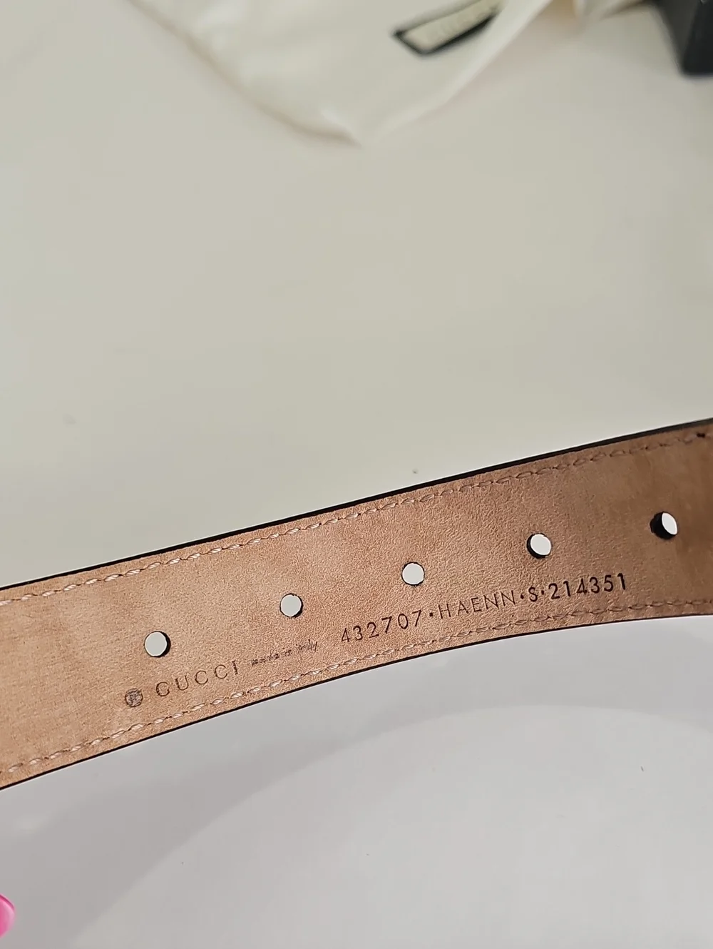 Gucci kids belt GG Logo Red Green Elastic Brown Leather HAENN S . 214452